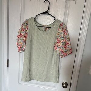 Floral Sleeve Striped Top